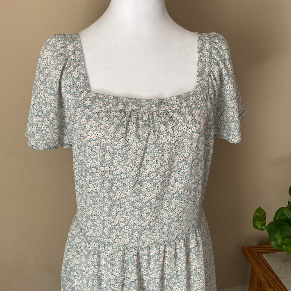 Monteau Los Angeles Light Blue Floral Midi Dress Large - Picture 2 of 8